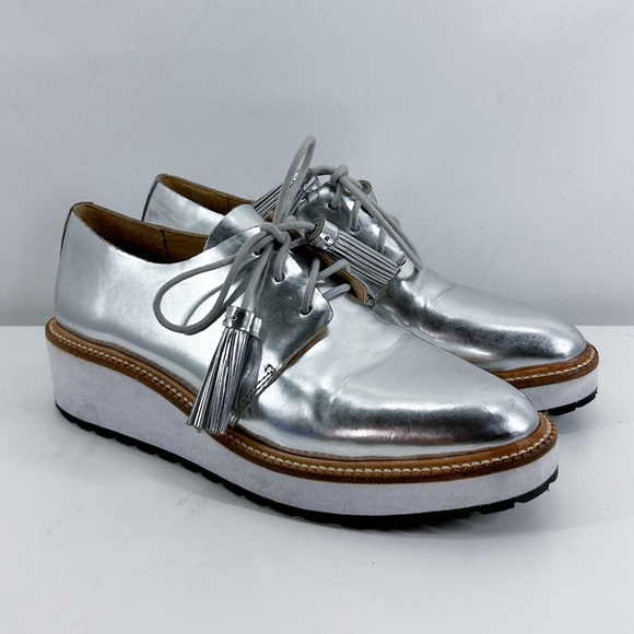 Loeffler Randall Shoes - Loeffler Randall Callie Silver Metallic Leather Lace Up Oxfords Size 6.5